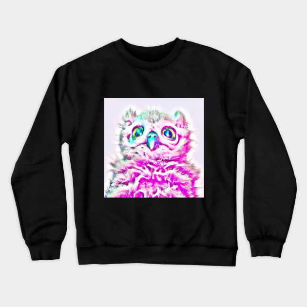 Pink baby owl cotton candy style Crewneck Sweatshirt by Cotton Candy Art